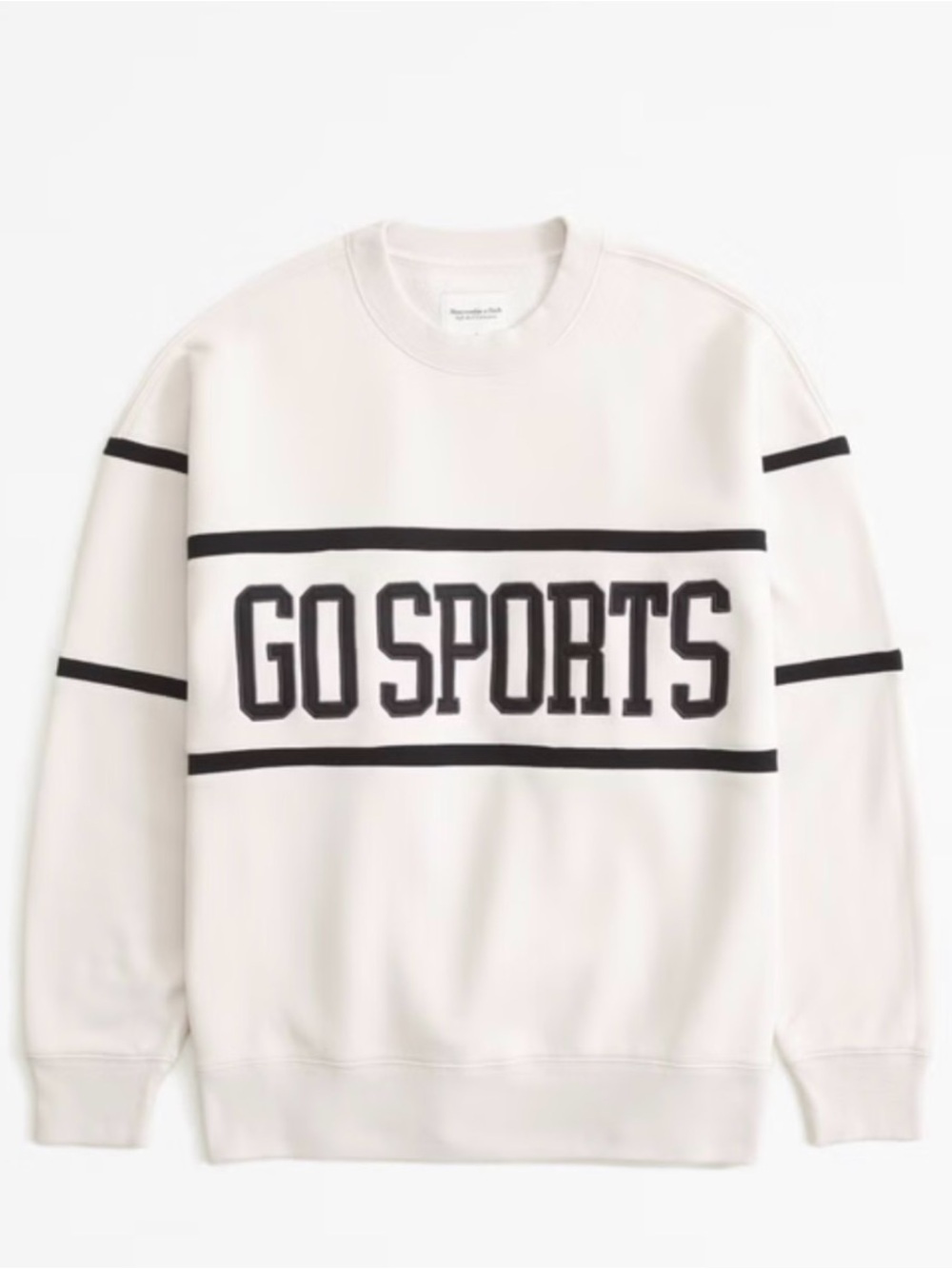 Abercrombie & Fitch Cream GO SPORTS Crewneck Sweatshirt with Black Graphic